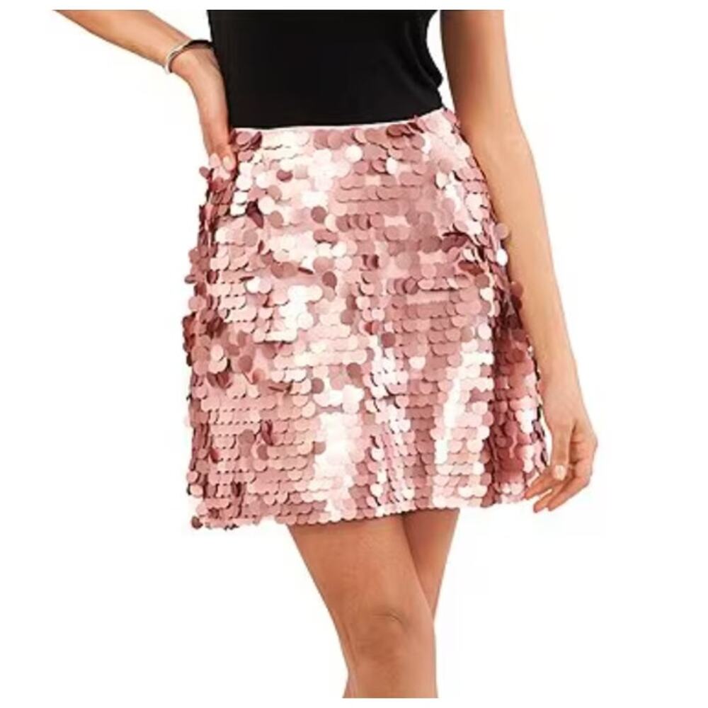 1.STATE Sequin Pailette A Line Mini Skirt Pink Party Glam High Waist XS NWT